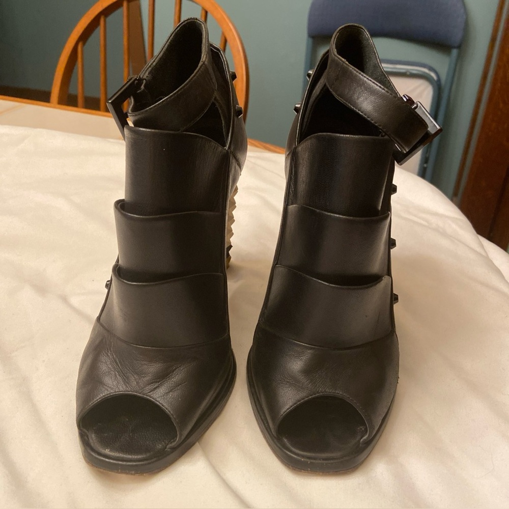 Fendi Black Polifonia Peep Toe Heels 38